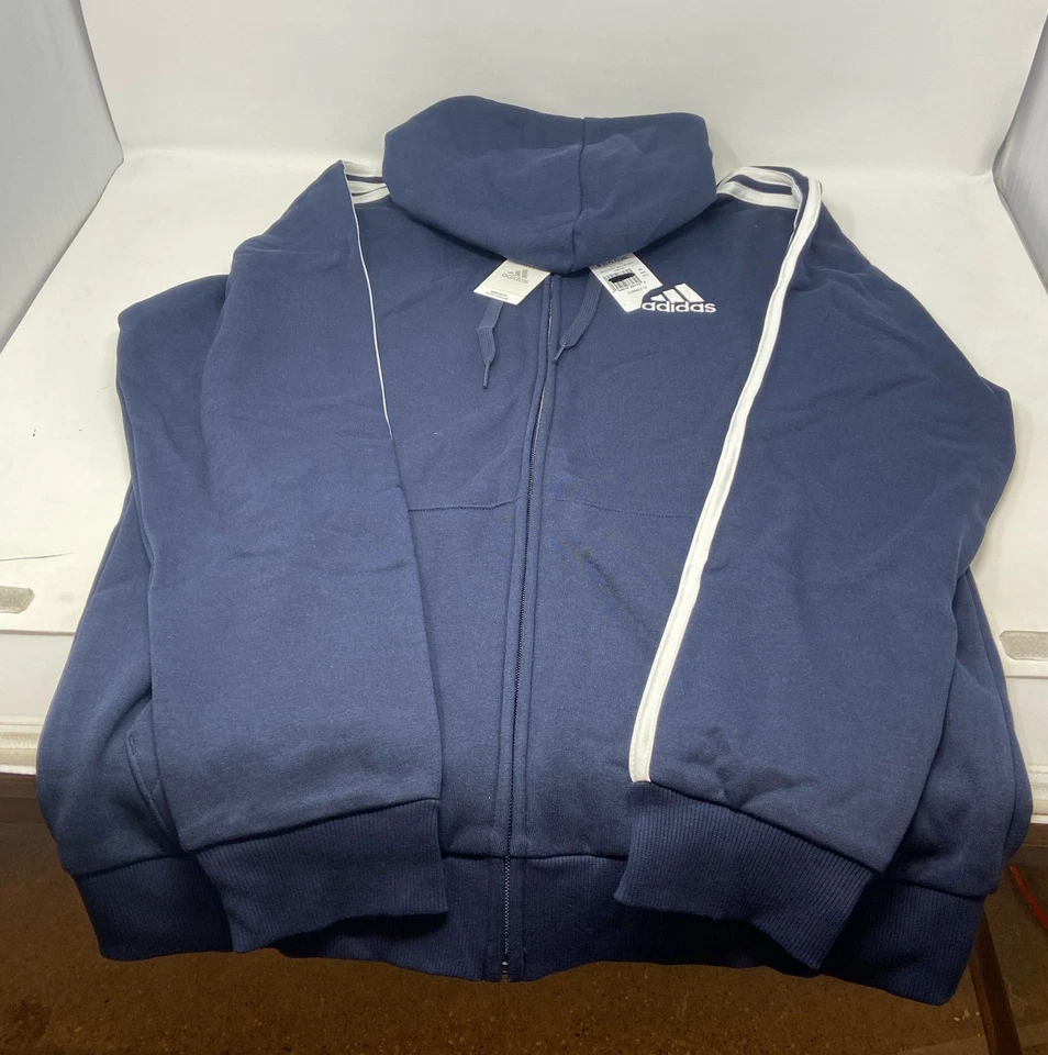 Adidas Essentials Fleece 3-Stripes Full-Zip Men's Hoodie Small Legend Ink GK9053