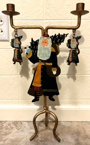 Vintage alte Welt Weihnachtsmann mit Baum Kandelaber handbemalt 18,5" hoch Metall Weihnachten - Bild 1 von 9