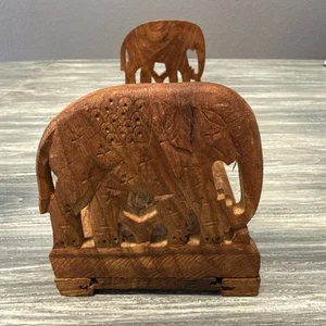 Handgeschnitzter Holz Elefant verstellbar Buchstützen Ständer Vintage 13,5-21" faltbar - Bild 1 von 14