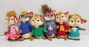 Ty Beanie Babies Chipmunks Alvin Simon Theodore Brittany Eleanor Jeanette 6" Set - Picture 1 of 2