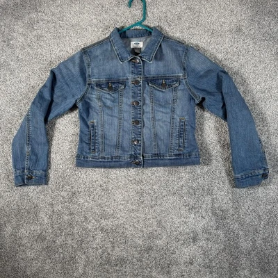 Antigua Chaqueta Denim Azul Marino Niñas XL 14 Azul Elastizado Jean Camionero Botón Bolsillos Delanteros Foto 1 de 4