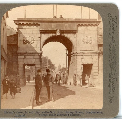 IRELAND, Londonberry, Bishop's Gate In Old Walled City - Underwood Stereoview T64 - Изображение 1 из 4