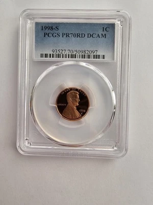  PR70 1998 RD DCAM S MINT LINCOLN MEMORIAL PENNY/CENT GRADED PCGS 1C CLAD COIN - Image 1 of 4