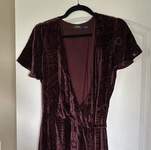 POLO RALPH LAUREN Burn-Out Velvet Wrap Maxi Dress Size 6 - Picture 1 of 9
