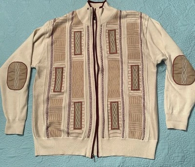 Винтажный мужской кардиган Stacy Adams XXL с бежевой молнией и нашивками из искусственной замши - Изображение 1 из 4