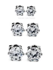 3 PAIRS,CLEAR,MAGNETIC STUD EARRINGS,ROUND/SQUARE 4~9MM Men Women - Picture 1 of 7
