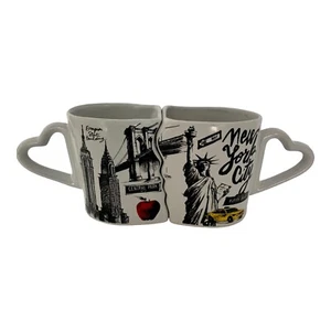 New York City Big Apple Souvenir Puzzle Mugs Cups Heart Handles By Kitchen Chic - Picture 1 of 10