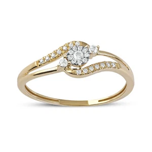 10K Yellow Gold 0.12 Ct TDW Natural Diamond Cluster Bypass Fashion Promise Ring - Picture 1 of 15