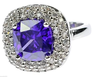Amethyst Simulated Cz's 18k White Gold Overlay Ladies Ring Size 7 T18 - Picture 1 of 5
