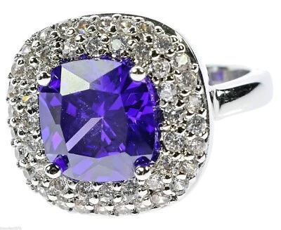 Anillo de mujer amatista simulada circonita cúbica superpuesta de oro blanco de 18 k talla 7 T18 Foto 1 de 4