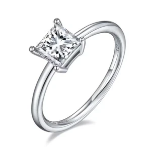Anillo solitario moissanita de 1 quilate corte princesa anillo de plata de ley 925 para mujer - Imagen 1 de 3