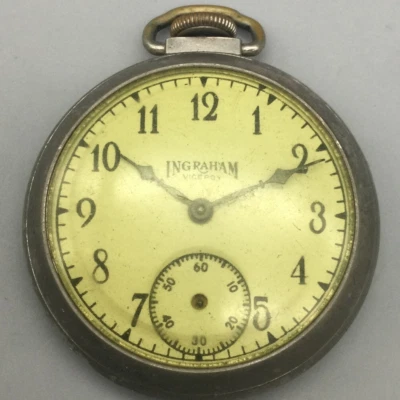Reloj Bolsillo De Colección Ingraham Viceroy Cuadrante Tono Plateado Esfera Crema PARA REPUESTOS REPARACIÓN Foto 1 de 4