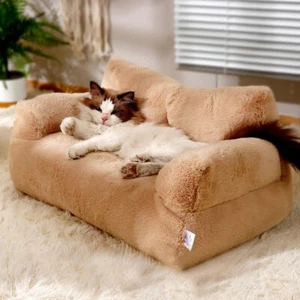 Pet Couch Bed Washable Cat Beds Fluffy Cat Sofa for Medium Small Dogs Non-Slip - Picture 1 of 14