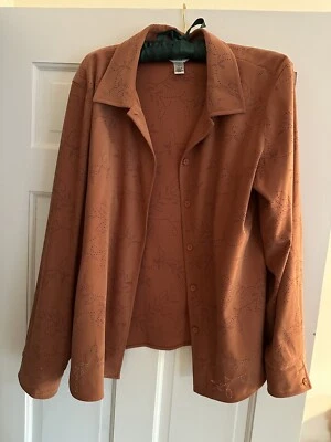 Chaqueta Camisa Talbots Abotonada Marrón Canela Elastizada Para Mujer Grande Manga Larga Foto 1 de 4