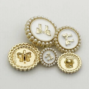 5x Beaded Edge Bow Button Round Metal Accessory Trimmings for Coat Cardigan Cute - Picture 1 of 7