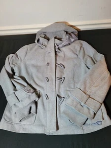 Miss London Mid Length Coat Jacket Womens Gray With Hood Xlarge - Picture 1 of 14
