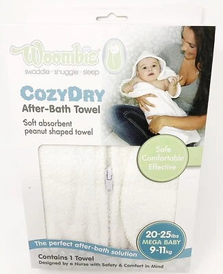 Детское полотенце с капюшоном Woombie CozyDry в форме арахиса двусторонняя нижняя молния 20-25 фунтов - Изображение 1 из 2