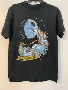 Star Wars Darth Vader Santa T-shirt M Black NWT Death Star 100% Cotton Christmas - Picture 1 of 4