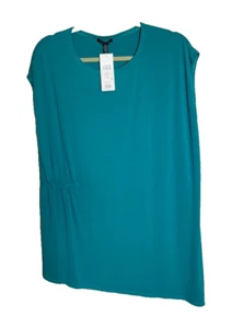 Eileen Fisher NWT Long Loose Asymmetric Hem Viscose Jersey Jewel Neck Top M - Picture 1 of 17