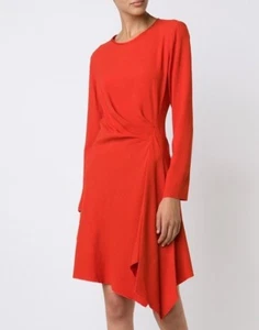 $595 NWT JOSIE NATORI Sz10 CREPE ASYMMETRIC SIDE DRAPE LONG SLEEVE DRESS ORANGE - Picture 1 of 6