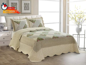 Fancy Linen over Sized Quilted Coverlet Bedspread Set New (King/California King, - Picture 1 of 12