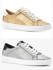Michael Kors IRVING Metallic Embossed Leather Lace Up Sneakers 7.0, 6.5 - Picture 1 of 4