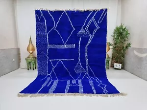 Moroccan Handmade Beniourain Rug 6'2'x8'7 Berber Geometric Blue Wool Area Carpet - Picture 1 of 12