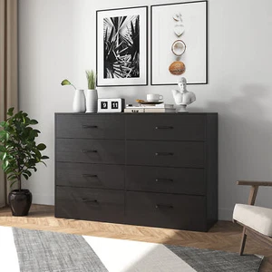 Double Dresser with 8 Drawers Chest of Drawer Bedroom Storage Cabinet OrganizeLQ - Picture 1 of 15