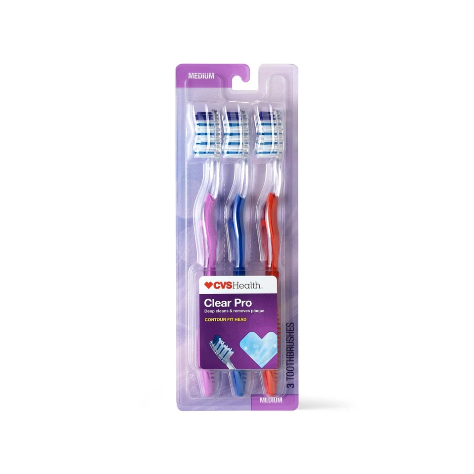 Clear Pro Toothbrushes, Medium, 3Ct Toothbrushes - Image 1 of 3