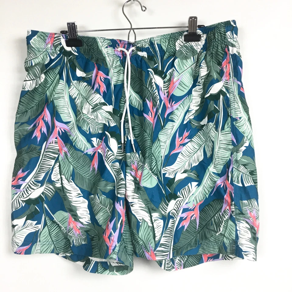 Lands End Mens XL Swim Trunks Hawaiian Tropical Floral 8" - Image 1 of 4