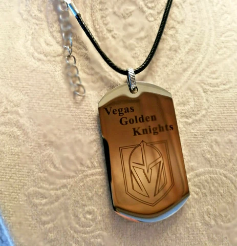 NHL LAS VEGAS GOLDEN KNIGHTS DOG TAG EMBLEM NECKLACE - 23" BLACK LEATHER Cover