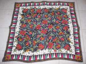 WOMENS Vintage 100% SILK SCARF BLACK TEAL BROWN WHITE GRAY SILK CLUB VERA 36" - Picture 1 of 5