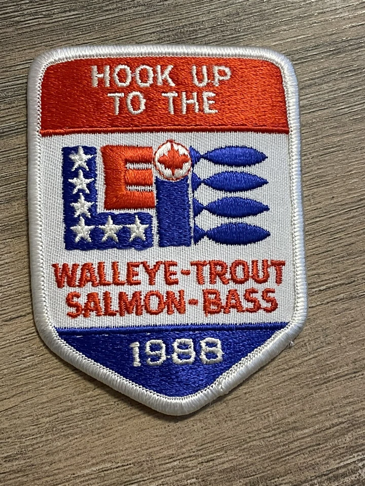 Vintage Hook Up To The Lake Erie 1988 Patch Walleye Trout Salmon Bass - Image 1 of 4
