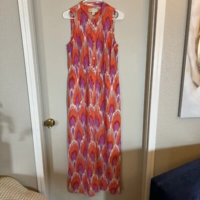 Maxi Vestido MICHAEL KORS Aberturas Laterales Rosa Púrpura Naranja Cintura Elástica Geométrico Foto 1 de 4