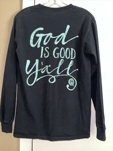 GIRLIE GIRL ORIGINALS SIZE S   “GOD IS GOOD Y'ALL” BLACK LONG SLEEVE SHIRT - Picture 1 of 3