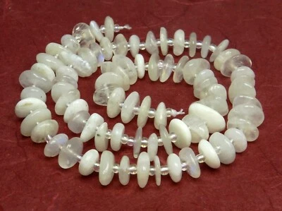 😏 Weißer Regenbogen Mondstein Lamellen Scheiben ca. 8 -12 mm Perlen Strang 😉 - Bild 1 von 2