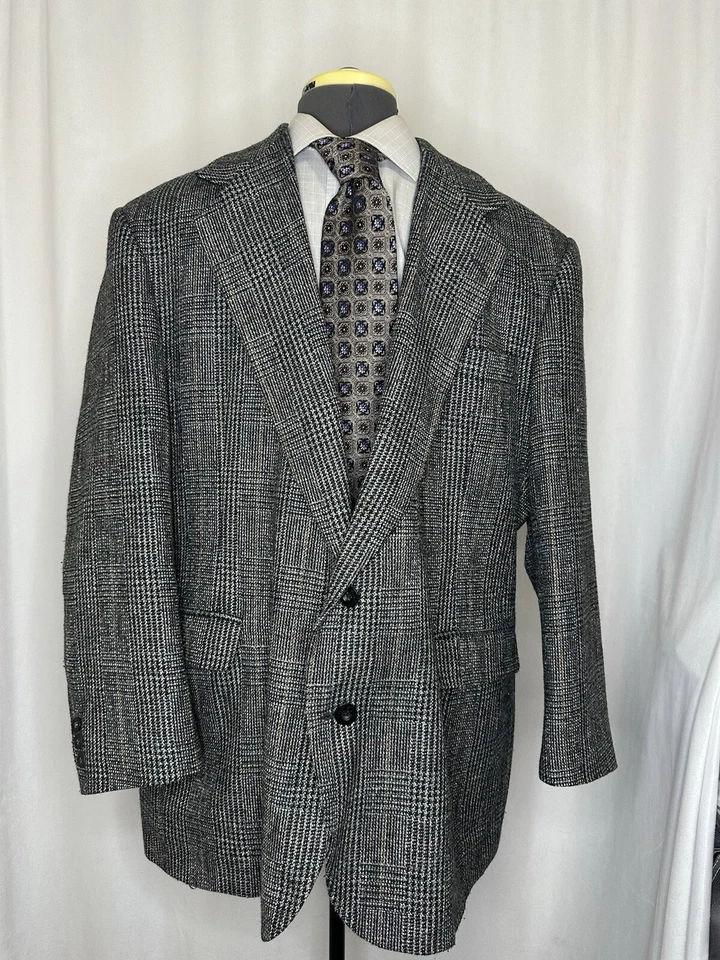 Blazer Haggar Para Hombres 47R 51" Tweed Abrigo Deportivo Traje Chaqueta Gris Cuadros EE. UU. Foto 1 de 4