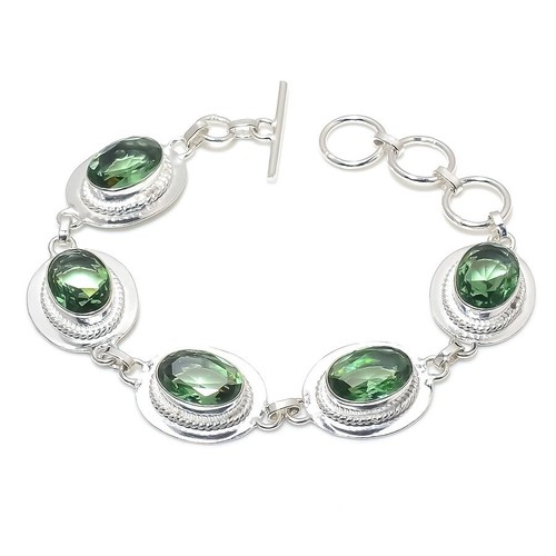 VALENTINO "Bracciale Gioielli Fatto a Mano Pietra Preziosa Ametista Verde 925 Taglia 7 8"
