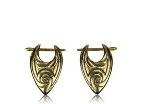 PAIR ORNATE 16g BRASS PIN EARRINGS HORN STICKS TRIBAL PLUGS EAR HOOPS POLISHED - Picture 1 of 2