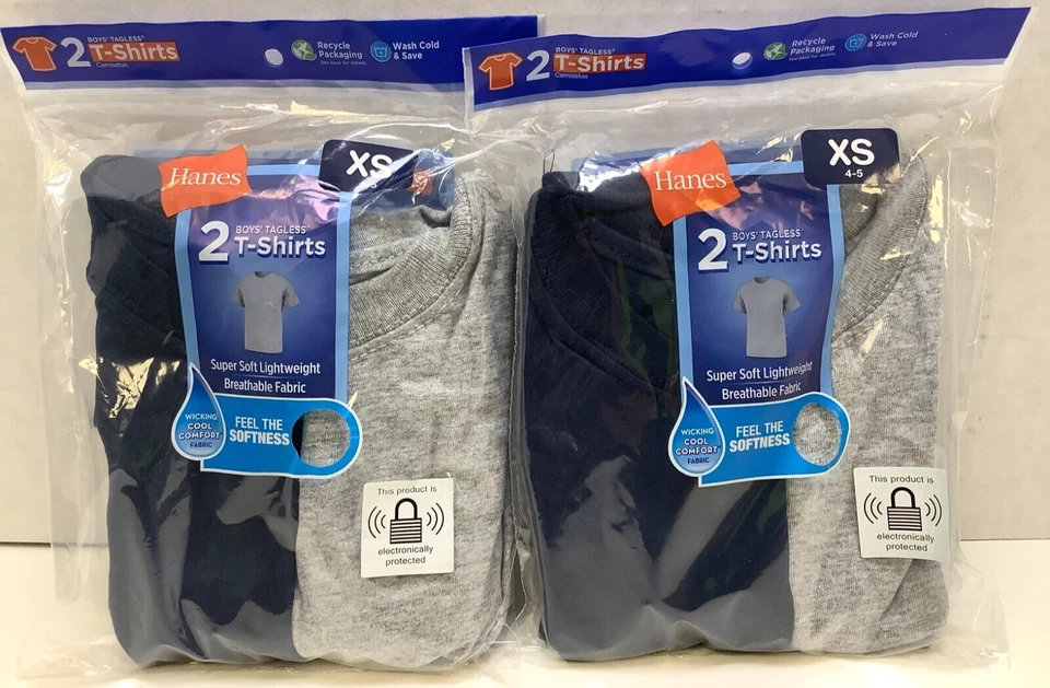 Hanes Boys Tagless T-shirts 2 PK Sz XS 4-5