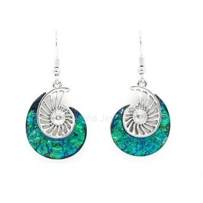 Brincos de gancho pendurados de liga de metal de resina moda havaiana - Nautilus Sea Shell - Imagem 1 de 3