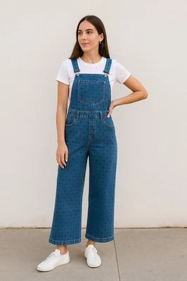 Mono vaquero Ulla Johnson 10 azul a lunares con tirantes mono pierna ancha ropa de calle Foto 1 de 4