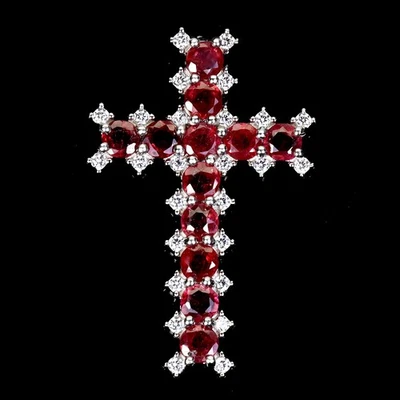 Colgante de plata de ley 925 rubí redondo 3,5 mm piedras preciosas naturales cruz joyería Foto 1 de 4