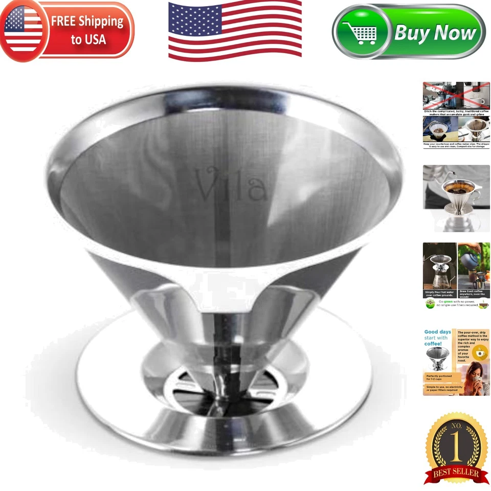 Vila Coffee Filter Fine Mesh Coffee Maker Stainless Steel Pour Over Coffee ...