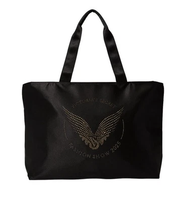 Bolso de Mano Grande Victoria's Secret FASHION SHOW 2025 Negro Satinado Dorado Estrás Foto 1 de 4