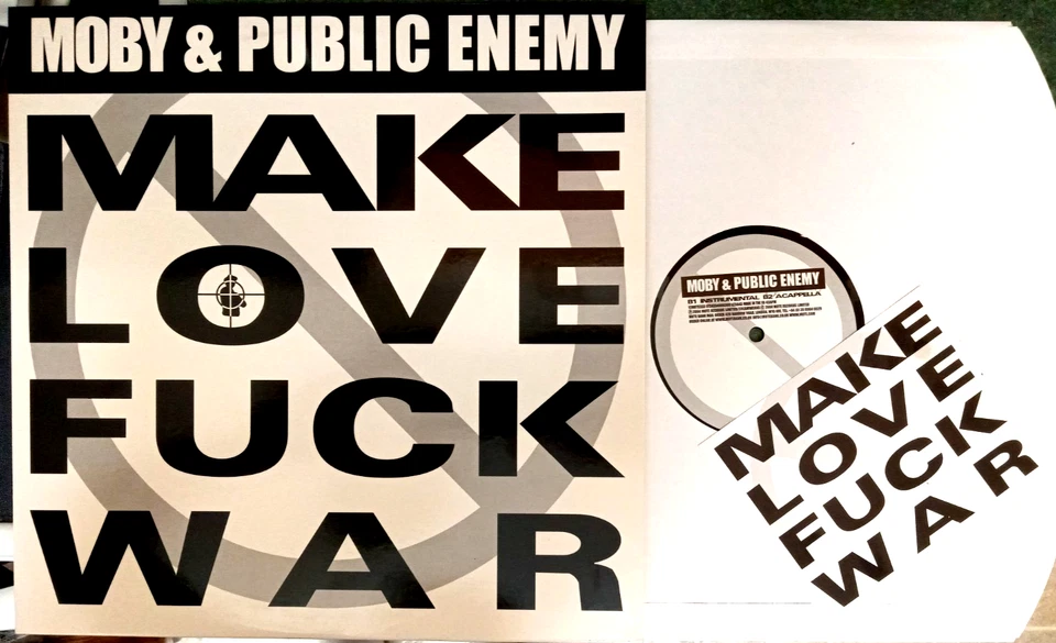 Rare! MOBY & PUBLIC ENEMY Make Love Fuck War 2004 UK MUTE 12" & STICKER! NM - Image 1 of 4