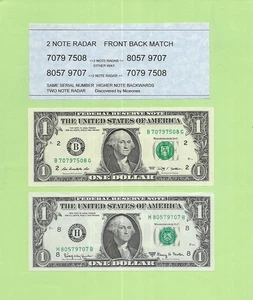 '7079 7508 & 8057 9707' .. FORWARD & BACK  $1 SERIAL  MATCH ..CU.. 2009 & 1963A - Picture 1 of 1