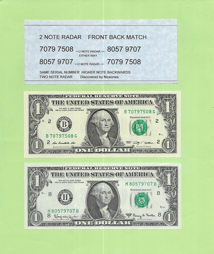 '7079 7508 & 8057 9707' .. FORWARD & BACK  $1 SERIAL  MATCH ..CU.. 2009 & 1963A - Image 1 of 1