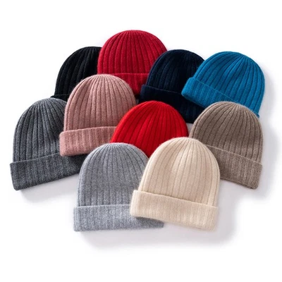 Unisex 100% Cashmere Hat Thicken Seamless Knitted Beanie Ear Protection Hat Cap∂ - Image 1 of 4
