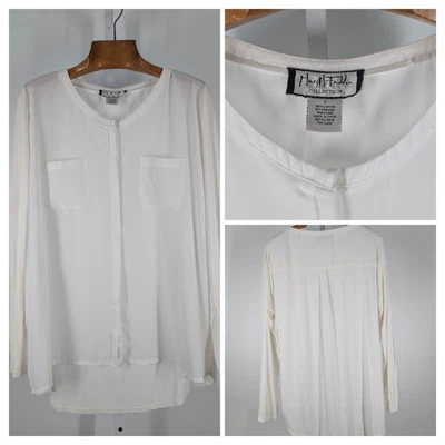 Camisa Mary McFadden Collection Vintage Años 90 Panellada Blanca Básica Cuello Barco Botón Foto 1 de 4